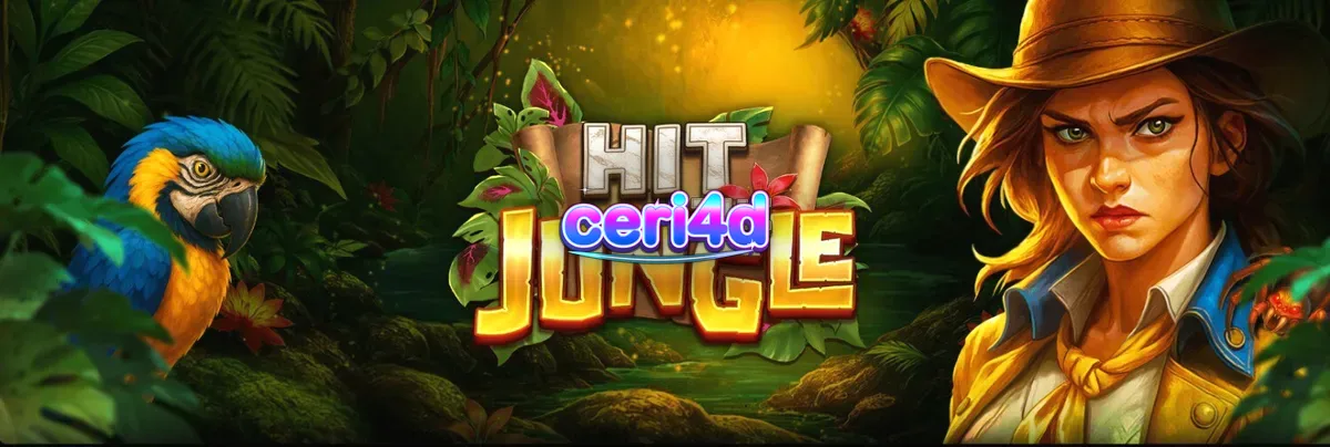 Pemandangan hutan lebat dengan simbol slot kuno di Hit the Jungle